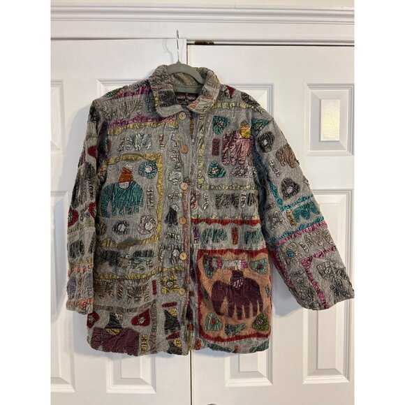 Sacred Threads Hippie Boho Multicolor 3D Patchwork Button Up Jacket  Size S/M - Picture 9 of 11